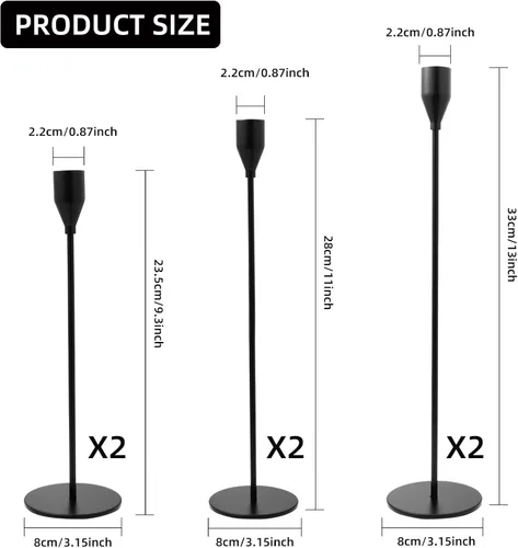 Vista 3 de 6 portavelas cónico negro mate, 2 juegos de portavelas, portavelas decorativos para bodas, catering, fiestas en diferentes alturas, adecuado
