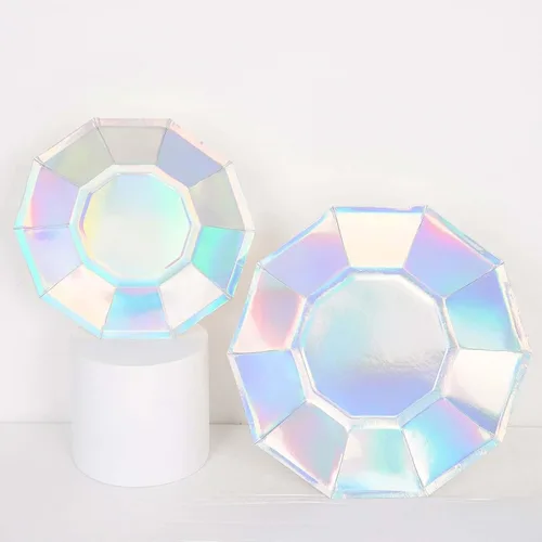 Vista 5 de Efavormart - Paquete de 25 platos de papel decagonal iridiscentes de 7.5 pulgadas, platos de postre geométricos resistentes de 300 GSM para Tipo 3