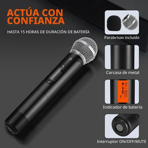 Vista 4 de Sistema de micrófonos inalámbricos de 200 canales, set de micrófonos inalámbricos de metal UHF dual, escaneo automático, largo alcance de 200 - 240