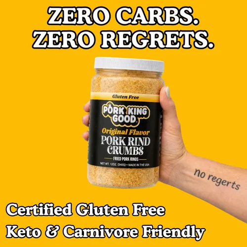 Vista 6 de Pan rallado de corteza de cerdo bajo en carbohidratos Keto de Pork King Good ¡Perfecto para dietas cetogénicas, paleo, sin gluten, sin azúcar