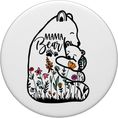 Vista 3 de Mama Bear Wildflower Vintage Retro PopSockets PopGrip intercambiable PopGrip