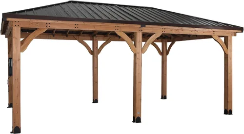 Vista 2 de Backyard Discovery Barrington - Pabellón Gazebo de madera de cedro para exteriores de 20' x 12' con techo rígido de acero galvanizado tipo cadera