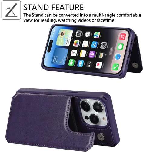 Vista 5 de Cavor Funda para iPhone 14 Pro Max con Tarjetero, Funda Cartera para iPhone 14 Pro Max para Mujeres y Hombres, Soporte de Tarjetas de Crédito