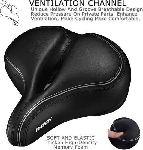 Vista 4 de DAWAY C30 Asiento de Bicicleta Cómodo de Gran Tamaño - Compatible con Peloton, Ejercicio, Bicicletas de Montaña o Carretera, Reemplazo de Sillín