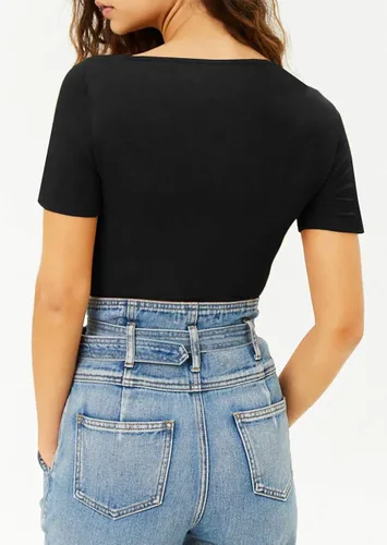 Vista 3 de MANGDIUP - Body elástico de manga larga y cuello redondo para mujer