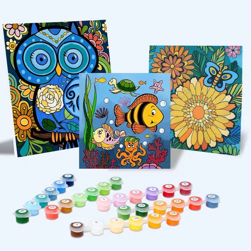 Vista 11 de Pintura por números para niños de 8 a 12 años - Juego de pintura acrílica, pintura por números, brilla en la oscuridad, manualidades DIY, incluye 3
