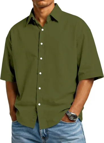 Vista 2 de RTRDE Men's Button Down Shirts Short Sleeve Solid Color Summer Business Casual Dress Shirt, S-3XL