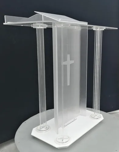 Vista 9 de Soporte transparente para podio de iglesia de 43.3 x 41.3 x 19.7 pulgadas, púlpito de plexiglás acrílico para iglesias, atril de presentación