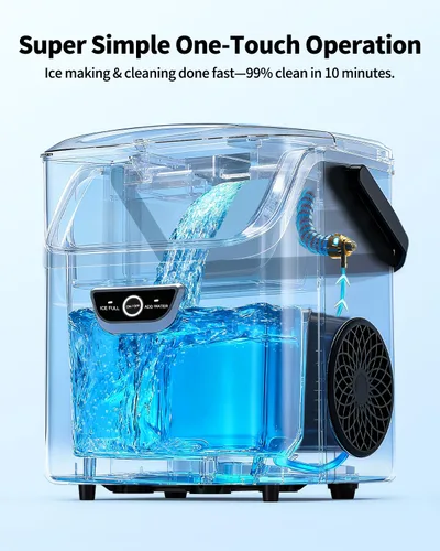Vista 4 de Máquina de hielo Nugget con asa, máquina de hielo de encimera de 40 libras/día lista en 5 minutos, hielo sónico suave, máquina de hielo de limpieza