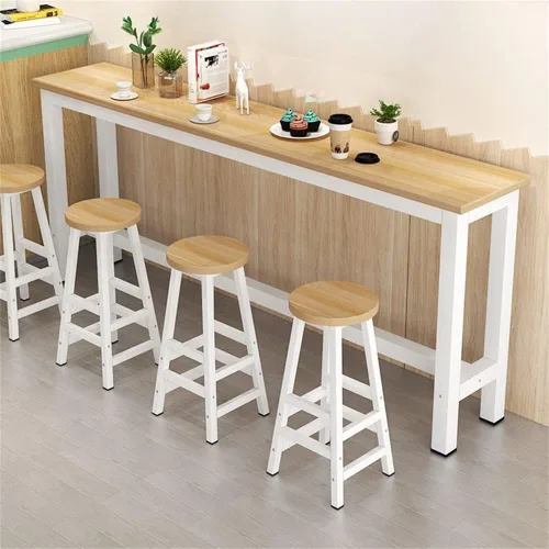 Vista 7 de LAKIQ Mesa de bar de madera moderna rectangular para sofá, mesa de consola de altura de mostrador, mesa de comedor, mesa de bar de cocina, mesa