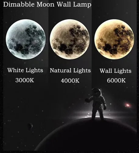 Vista 3 de Aplique de pared de luna regulable, lámpara de pared enchufable para mesita de noche, moderna iluminación LED montada en la pared para sala