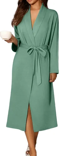 Vista 12 de Ekouaer Batas para mujer de manga larga, kimono de punto, bata de baño, ropa de dormir suave y ligera de algodón para damas Azul