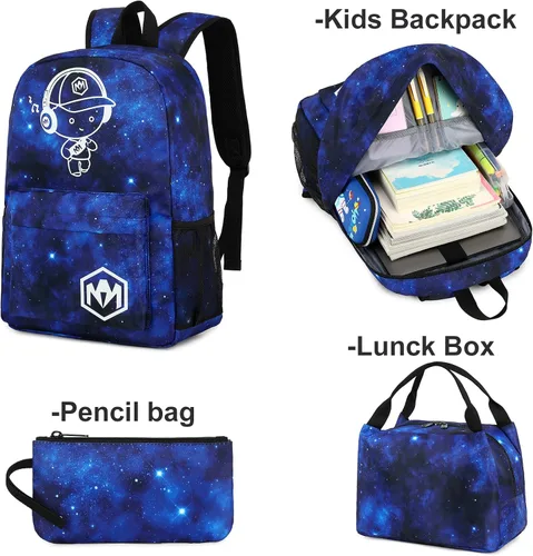 Vista 14 de Bluboon Mochila escolar para niños y adolescentes, mochila de viaje para niños, bolsa de almuerzo para niños, estuche para lápices