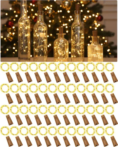 Vista 10 de Hortsun Paquete de 40 luces para botella de vino con cadena de luces de corcho de hadas, funciona con pilas, mini cable plateado de 7 pies, 20 luces