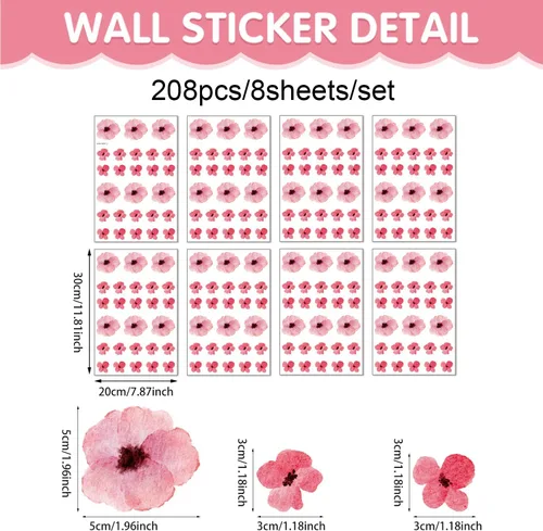Vista 2 de 208Pcs Pegatinas de Pared de Flores Boho, Calcomanías de Pared de Flores Rosas, Autoadhesivas, Flores Silvestres de Acuarela Neutrales Extraíbles