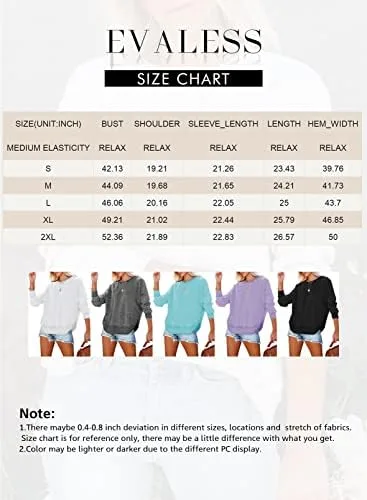 Vista 6 de EVALESS Sudadera para mujer, casual, color liso, cuello redondo, manga larga, abertura lateral, túnica de ajuste holgado