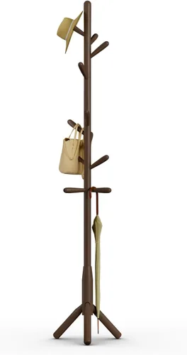 Vista 8 de Perchero de madera maciza, perchero independiente en forma de árbol con 11 ganchos, poste principal de 1.6 pulgadas de diámetro para ropa, soporte