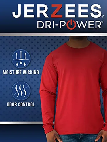 Vista 4 de Jerzees Men's Dri-Power Cotton Blend Long Sleeve Tees, Moisture Wicking, Odor Protection, UPF 30+, Sizes S-3x