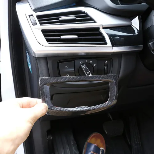 Vista 3 de Fibra de carbono real para BMW X5 f15 2014-2018 interruptor de faros de coche decoración marco accesorios