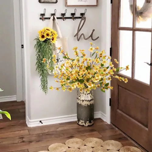 Vista 6 de Flores artificiales, tallos de flores, flores de seda de cornejo, arbusto de cornus falso para decoración del hogar, centros de mesa, 8