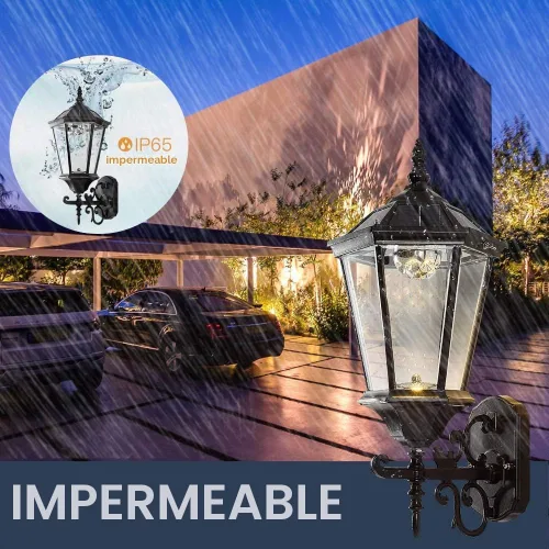 Vista 4 de Lámpara solar decorativa de pared para exteriores, linterna de pared impermeable del atardecer al amanecer, lámpara LED de montaje en pared, 21