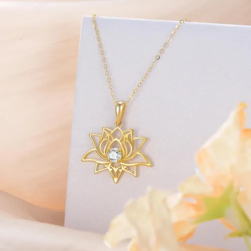 Vista 2 de KECHO Collar de loto para mujer con colgante de flor de oro macizo de 14 quilates, regalo de joyería de yoga para esposa, novia, hija