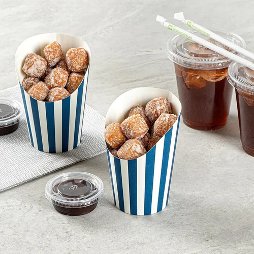 Vista 6 de Restaurantware Bio Tek - Recipientes de papas fritas de 12 onzas, 100 tazas desechables de charcutería, diseño inclinado, redondo, a rayas