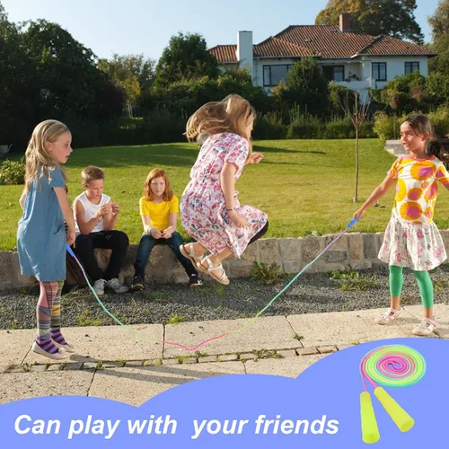 Vista 6 de Cuerda de saltar para niños, juego de 12 cuerdas de saltar arcoíris, cuerda de saltar ajustable de 7.2 pies, cuerdas de saltar duraderas con asas
