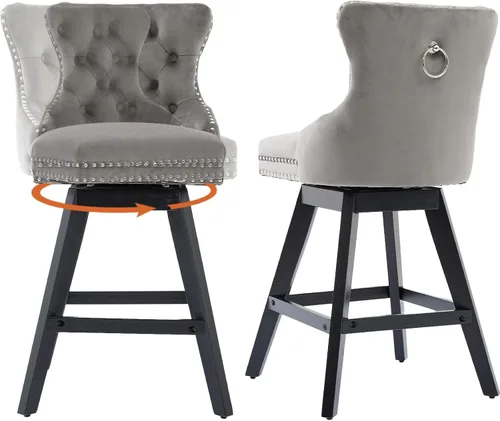 Vista 31 de Juego de 2 taburetes de bar giratorios modernos, taburetes de bar de 26.6 pulgadas de altura de mostrador beige con respaldo para isla de cocina