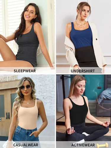 Vista 14 de V FOR CITY Camiseta sin mangas de algodón para mujer con brasier de estante ajustable con correa ancha y tirantes básicos