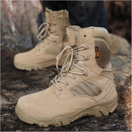 Vista 7 de Botas tácticas para hombre, botas de combate de 8 pulgadas, botas de trabajo para hombres, duraderas con cremallera lateral, botas militares