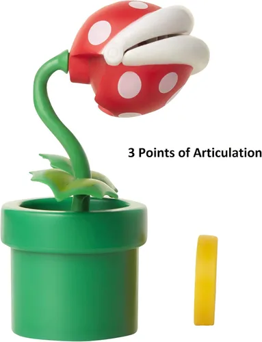 Vista 2 de World of Nintendo Super Mario Piranha Plant Figura articulada de 4 pulgadas con moneda