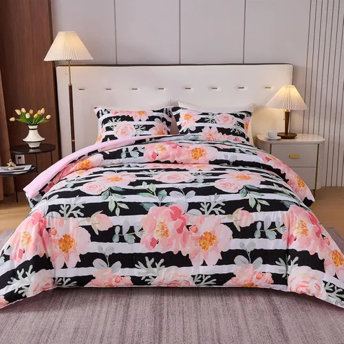 Vista 32 de Koniroom 6-Piece Pink Comforter Set Twin Size - Reversible Beige White Flower Bed in a Bag with Sheets, Pillowcases, Shams, and Decorative Pillow