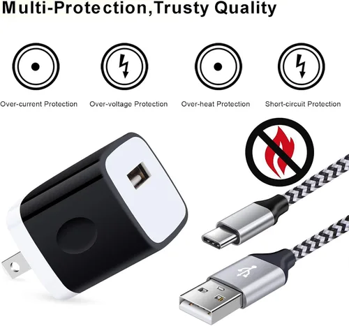 Vista 5 de Cargador de pared tipo C, bloque de carga de 5 V/1 A, enchufe de pared con cable USB C de 6 pies, cable de carga tipo C para Samsung Galaxy S26