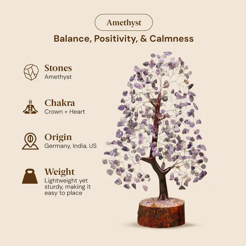 Vista 3 de Árbol de la vida de cristal amatista de 10-12 pulgadas con 2 colgantes de chakra – Bonsái de cristal sanador, árbol del dinero para energía