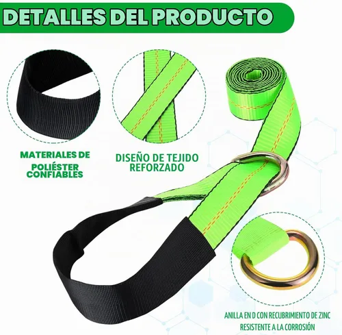 Vista 6 de Paquete de 4 Correas de Remolque de Camión de 2" x 8 pies, Correas de Elevación de Rueda Lasso, Correa de Remolque Lasso con Anillo en D 11, 000