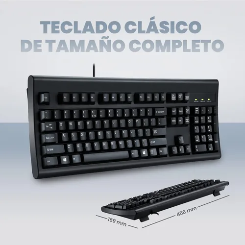 Vista 7 de Perixx PERIBOARD-106B ES Teclado USB Inglés - Alto Rendimiento - Teclas más Altas - Tamaño Completo con Teclado Numérico - Negro - QWERTY Español