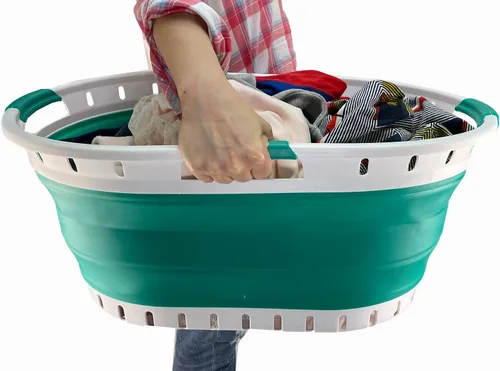 Vista 6 de SAMMART Cesta plegable de plástico para la ropa sucia de 44 litros (11.6 galones), contenedor de almacenamiento plegable, organizador y tina