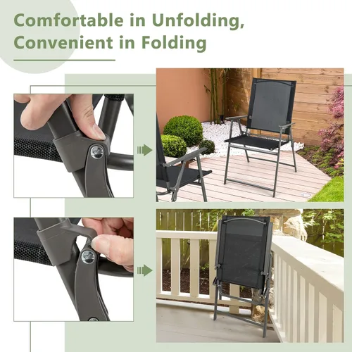 Vista 5 de Giantex Juego de 2 sillas plegables para patio, sillas de césped al aire libre con marco de metal a prueba de óxido, sillas de comedor portátiles