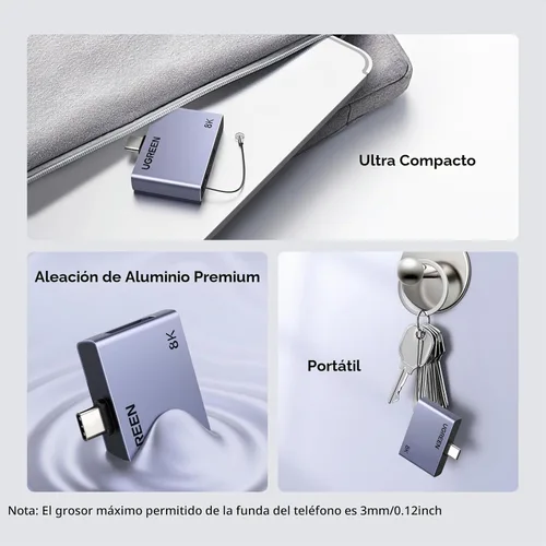 Vista 8 de UGREEN Adaptador USB C a DisplayPort 1.4 8K @60Hz con PD 100W carga rápida