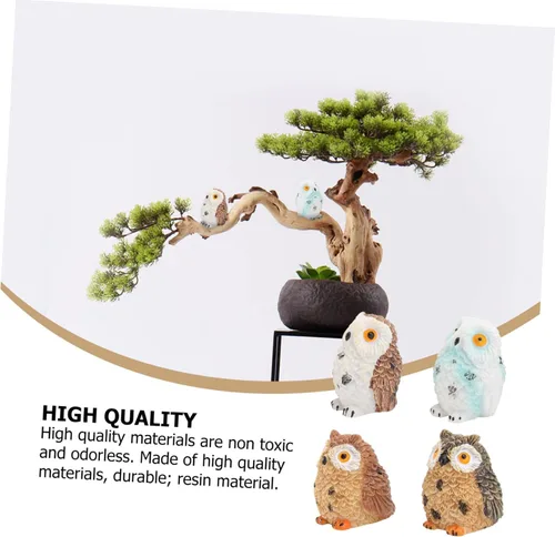 Vista 5 de Happyyami 12 piezas de adorno de búho en miniatura, adorno de magdalena, escultura de búho, micro paisaje, estatua de búho, muñeca, juguetes