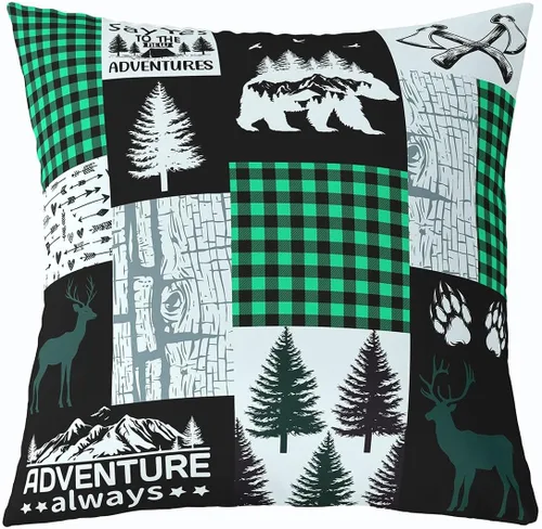 Vista 18 de Cartoon Bear Pillow Cover Cute Wild Animal Paw Print Cushion Cover for Kids Boys Girls Teens Jungle Pine Trees Silhouette Cabin Pillow Case for