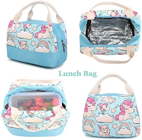 Vista 8 de Meisohua Mochilas escolares para niñas, mochila de unicornio con bolsa de almuerzo y estuche para lápices, juego de bolsas escolares 3 en 1