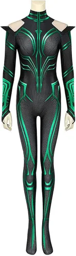 Vista 3 de Masfrida Disfraz de Hela para niños, overol de cosplay con capa para niñas, traje de Halloween