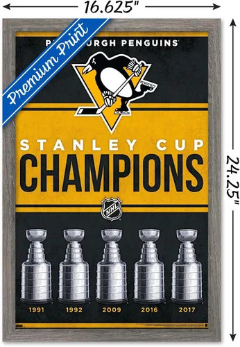 Vista 3 de Trends International NHL Pittsburgh Penguins - Póster de pared Champions 23, 14.72 x 22.37 pulgadas, versión enmarcada de madera de granero Versión