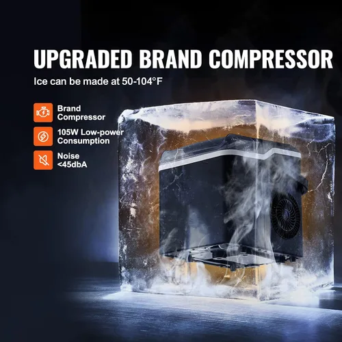 Vista 5 de VEVOR Máquina de hielo para encimera, 26 libras en 24 horas, 9 cubos listos en 7 minutos, máquina de hielo autolimpiante con cuchara y cesta