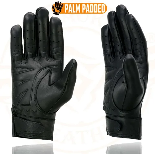 Vista 5 de Milwaukee Leather MG7710 - Guantes de mano para motocicleta de piel perforada negra con trabillas para muñeca