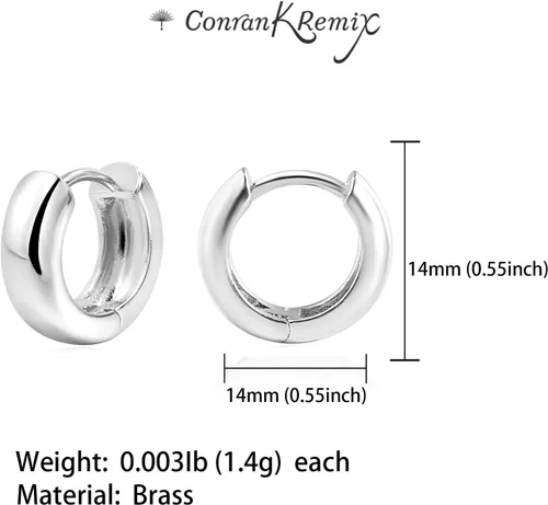 Vista 4 de CONRAN KREMIX Aretes de aro pequeños y gruesos de oro, ligeros, para mujeres y niñas