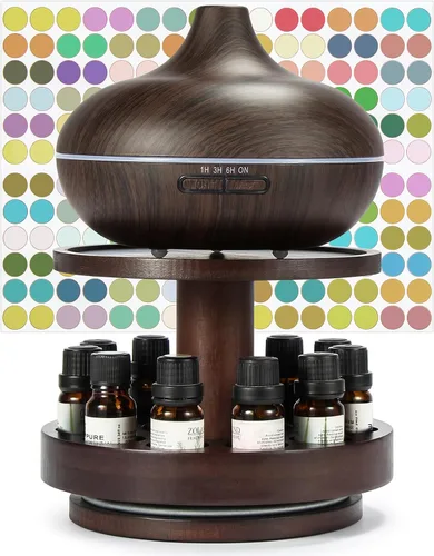 Vista 10 de TJ.MOREE Bamboo Essential Oil Organizer 2-Tier Carousel Holder, Black Bamboo Material, Fits 5 ml to 30 ml Essential Oil Bottles, Suitable for Home