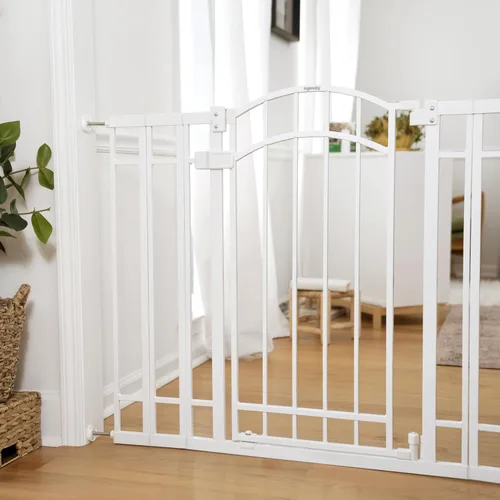 Vista 2 de Ingenuity Puerta decorativa extra alta para bebé y puerta para perro, 28.5-48 pulgadas de ancho, 36 pulgadas de alto, montaje de hardware o a Blanco